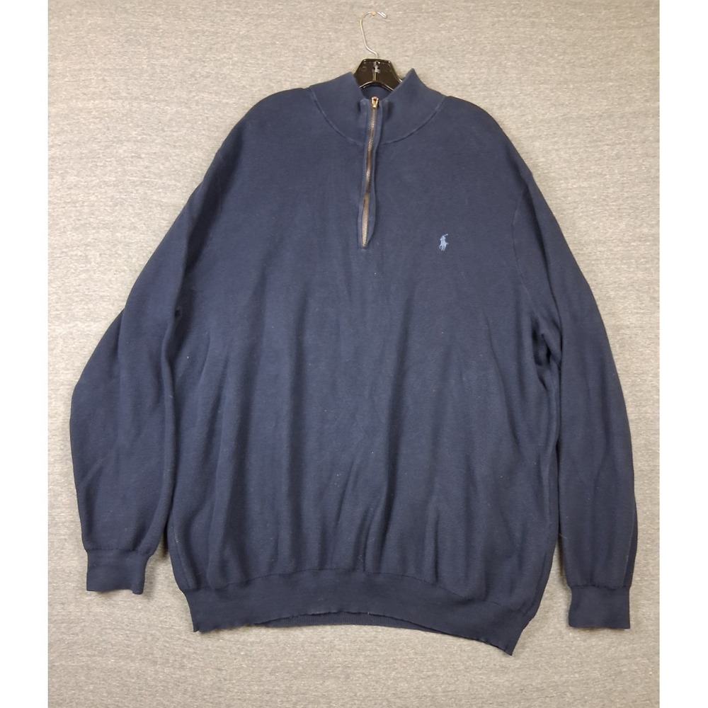 Polo Ralph Lauren Mens Sweater 4XLT Blue 1/4 Zip Knit Small Pony Preppy Casual